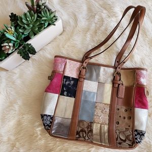 Coach Patchwork Colorful Signature Print Tote